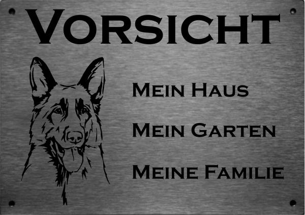 Edelstahl Warnschild Deutscher Schäferhund VORSICHT Mein Haus mein Garten meine Familie